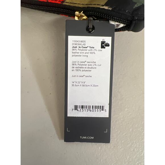 NWT Tumi Just In Case Travel Tote Bag with Pouch red green black floral print - Picture 6 of 8